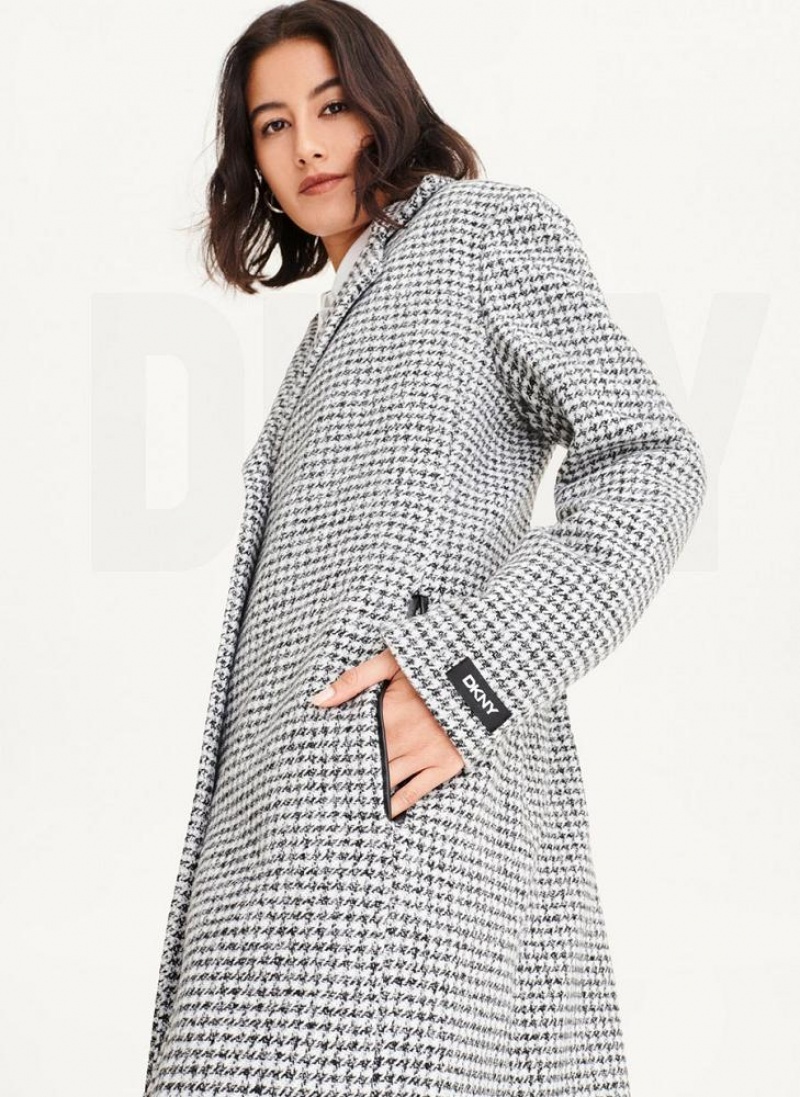 παλτό DKNY Plaid Μαλλί γυναικεια μαυρα ασπρα | Greece_D1422