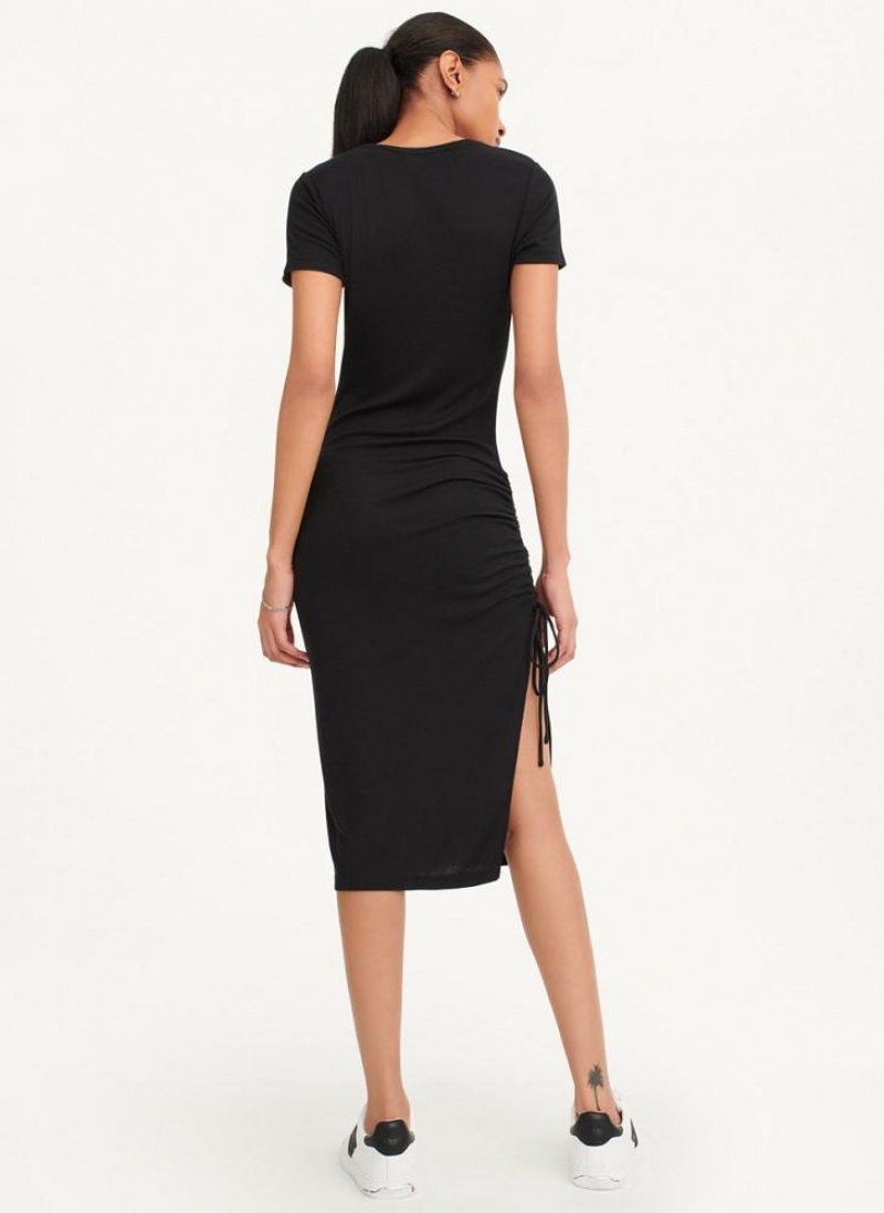 Φορεμα DKNY Platinum Rib Ruched γυναικεια μαυρα | Greece_D0844