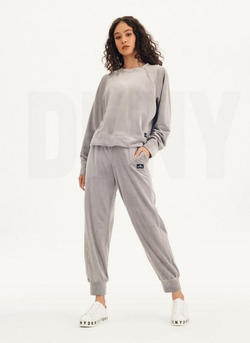 Φούτερ DKNY Platinum Velour Pullover γυναικεια γκρι | Greece_D0769