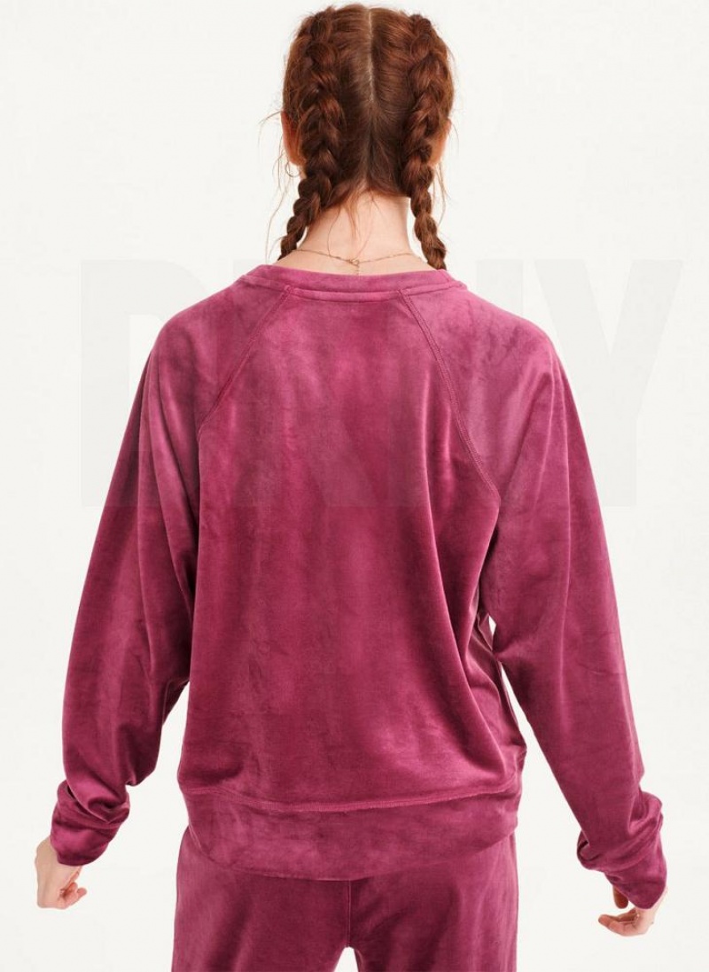 Φούτερ DKNY Platinum Velour Pullover γυναικεια μωβ | Greece_D1824