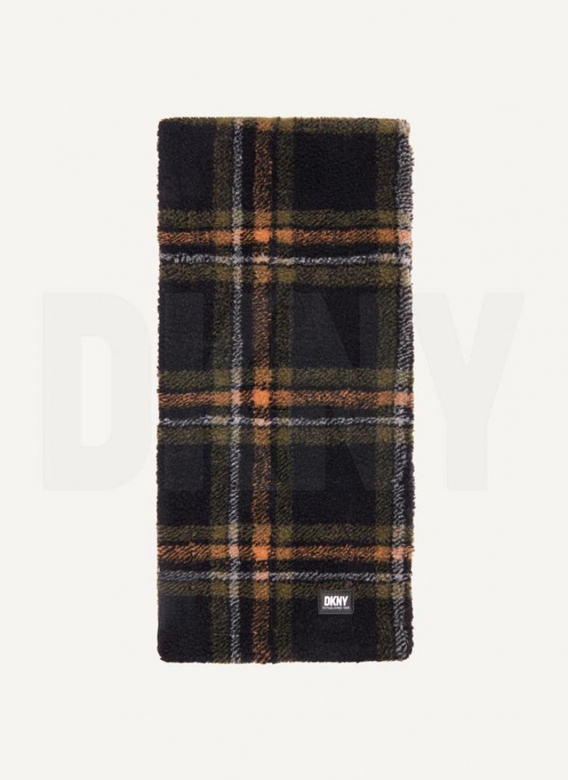 Κασκολ DKNY Plush Multi Plaid ανδρικα μαυρα | Greece_D0234