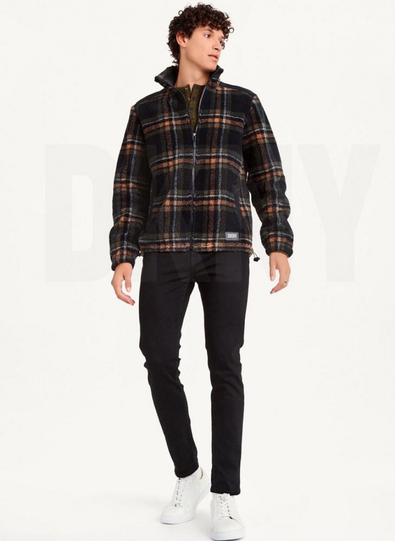 Μπουφαν DKNY Plush Plaid Shirt ανδρικα μαυρα | Greece_D1790