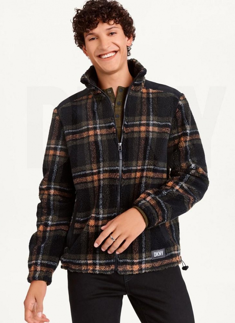 Μπουφαν DKNY Plush Plaid Shirt ανδρικα μαυρα | Greece_D1790