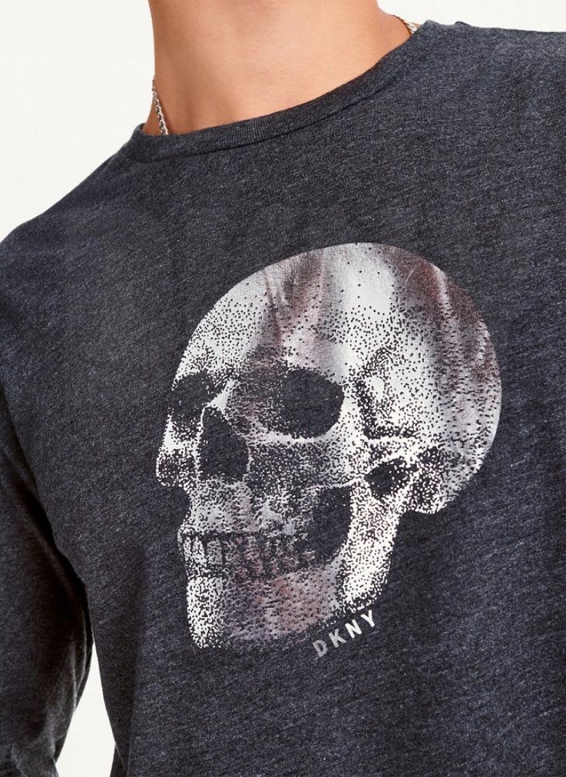 μπλουζακια DKNY Pointilism Skull ανδρικα σκούρο γκρι | Greece_D0426