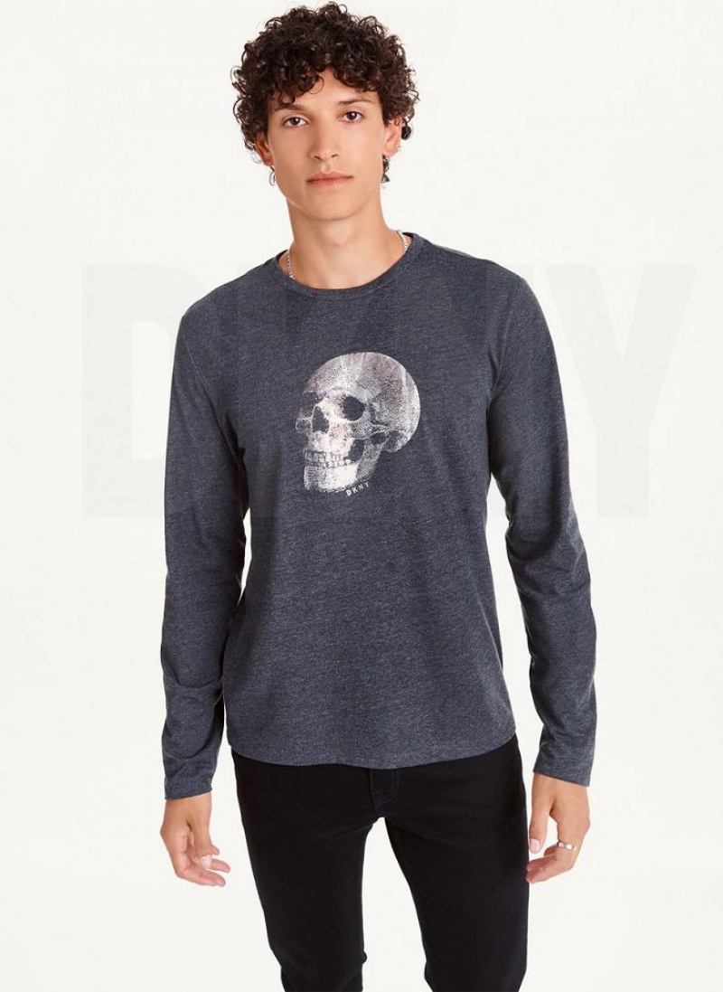 μπλουζακια DKNY Pointilism Skull ανδρικα σκούρο γκρι | Greece_D0426