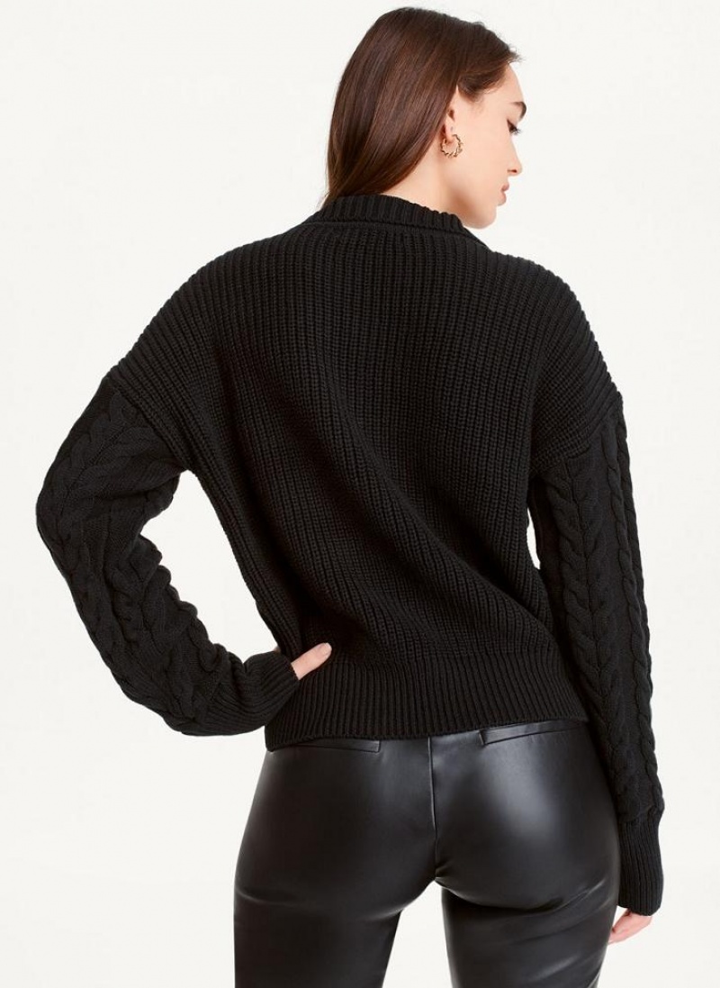 Πουλόβερ DKNY Polo Cable knit γυναικεια μαυρα | Greece_D1879