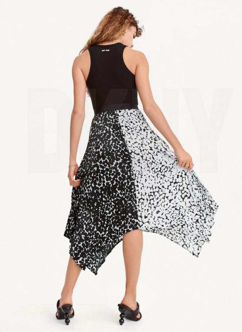 φουστεσ DKNY Printed Asymmetrical γυναικεια μαυρα ασπρα | Greece_D0494