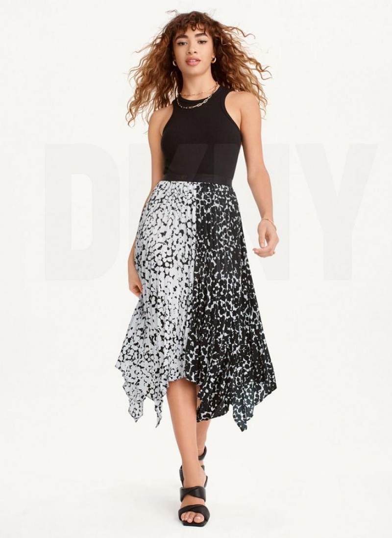 φουστεσ DKNY Printed Asymmetrical γυναικεια μαυρα ασπρα | Greece_D0494