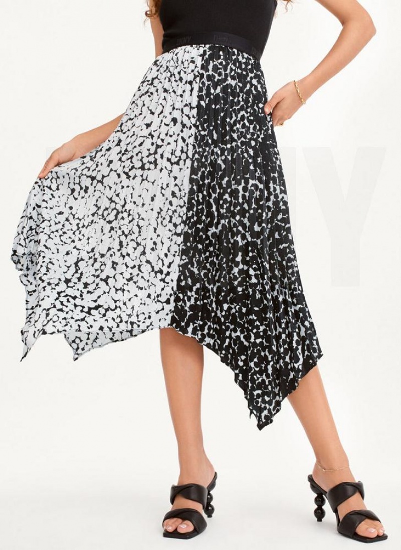 φουστεσ DKNY Printed Asymmetrical γυναικεια μαυρα ασπρα | Greece_D0494