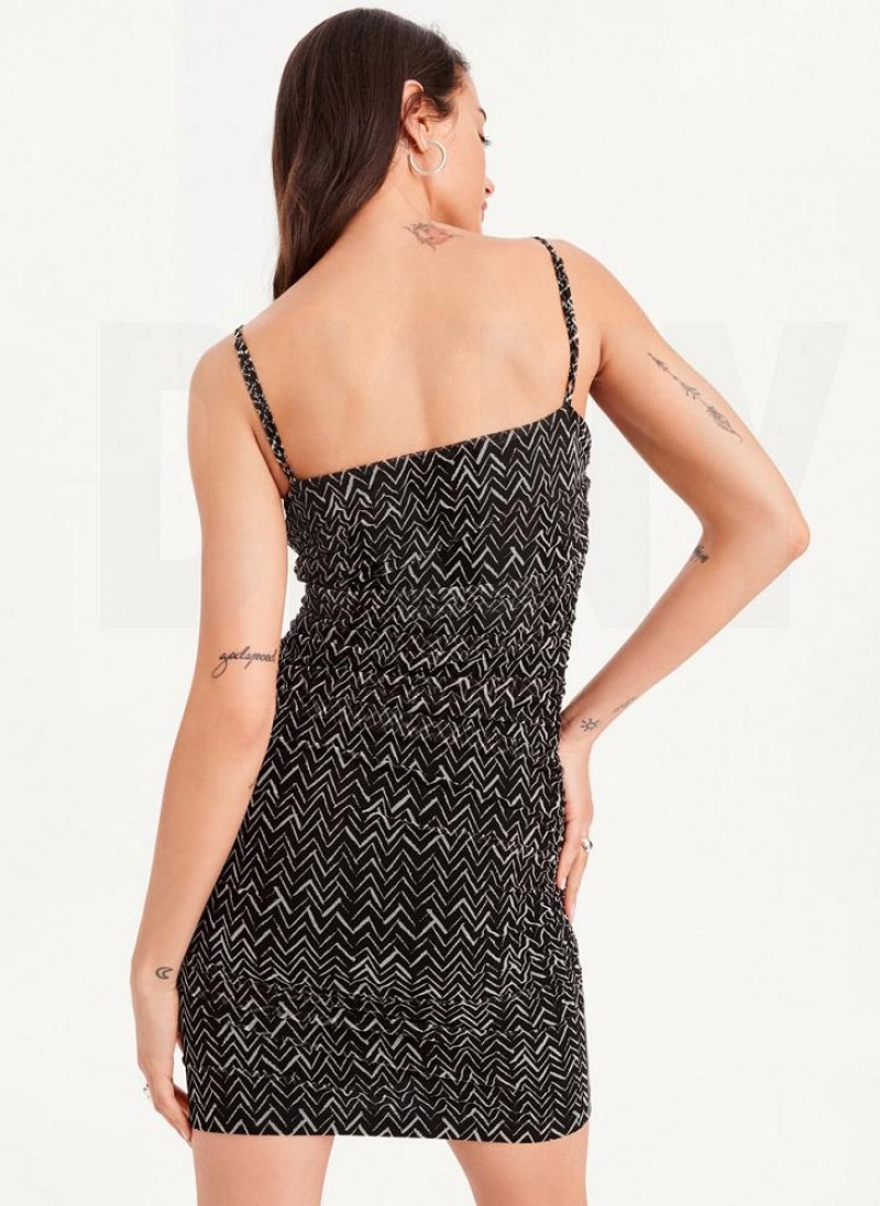 Φορεμα DKNY Printed Cami Ruched Midi γυναικεια μαυρα ασπρα | Greece_D0698