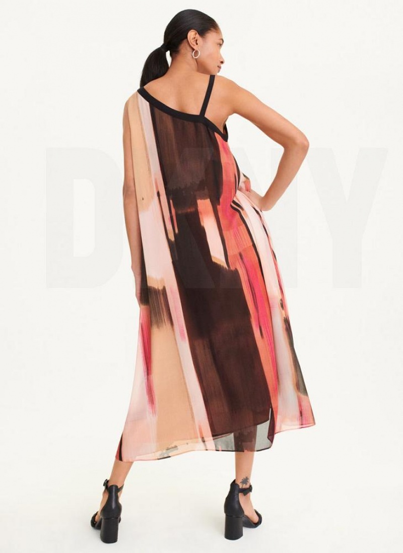 Φορεμα DKNY Printed Chiffon γυναικεια ροζ | Greece_D1182