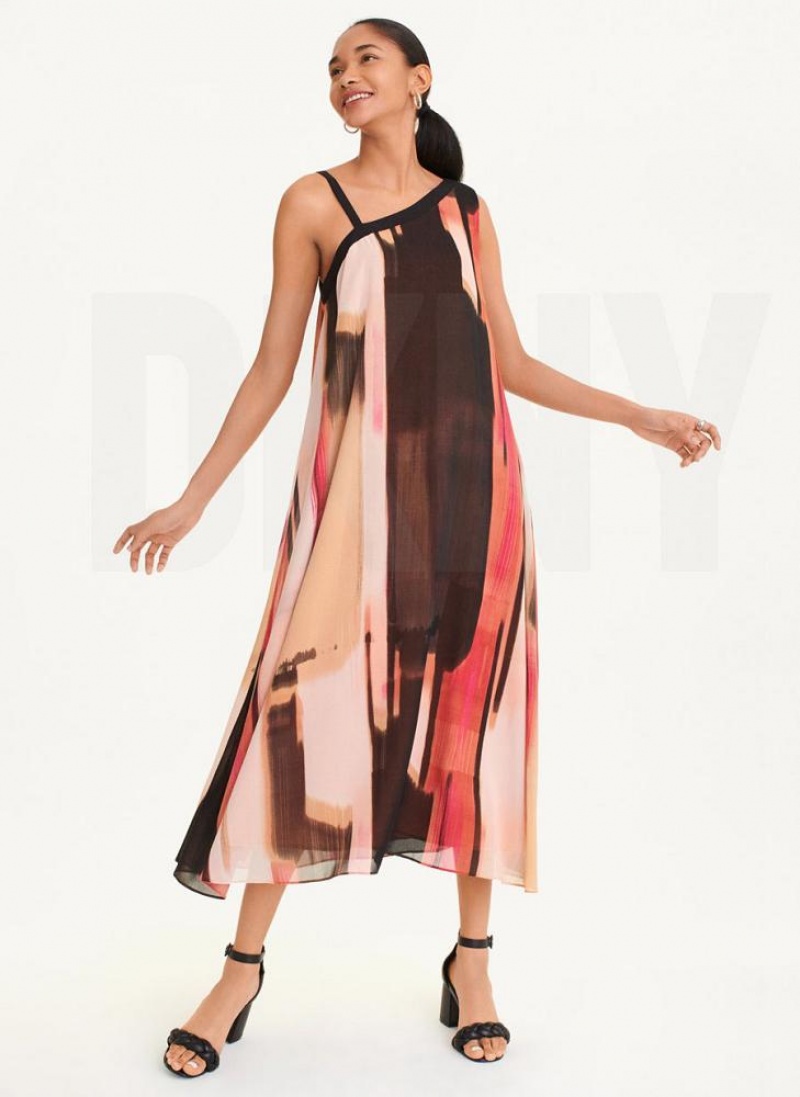 Φορεμα DKNY Printed Chiffon γυναικεια ροζ | Greece_D1182