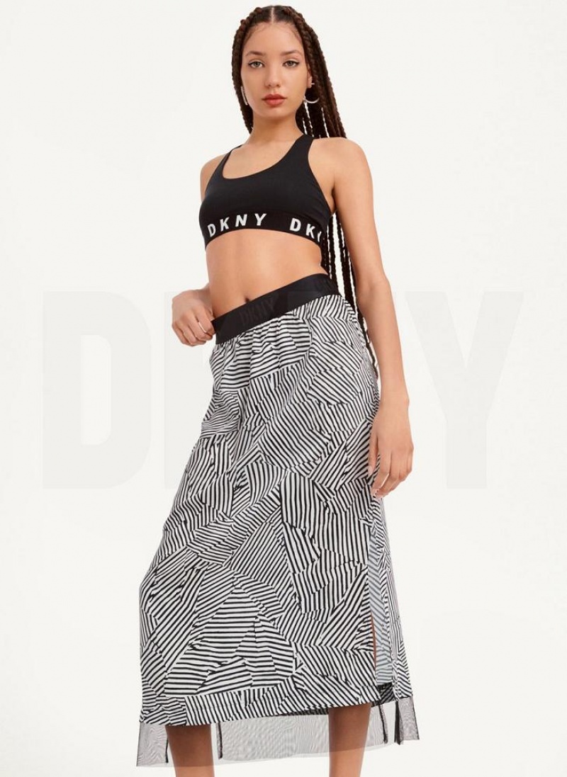 φουστεσ DKNY Printed Pull On With Tulle Hem γυναικεια μαυρα ασπρα | Greece_D1743