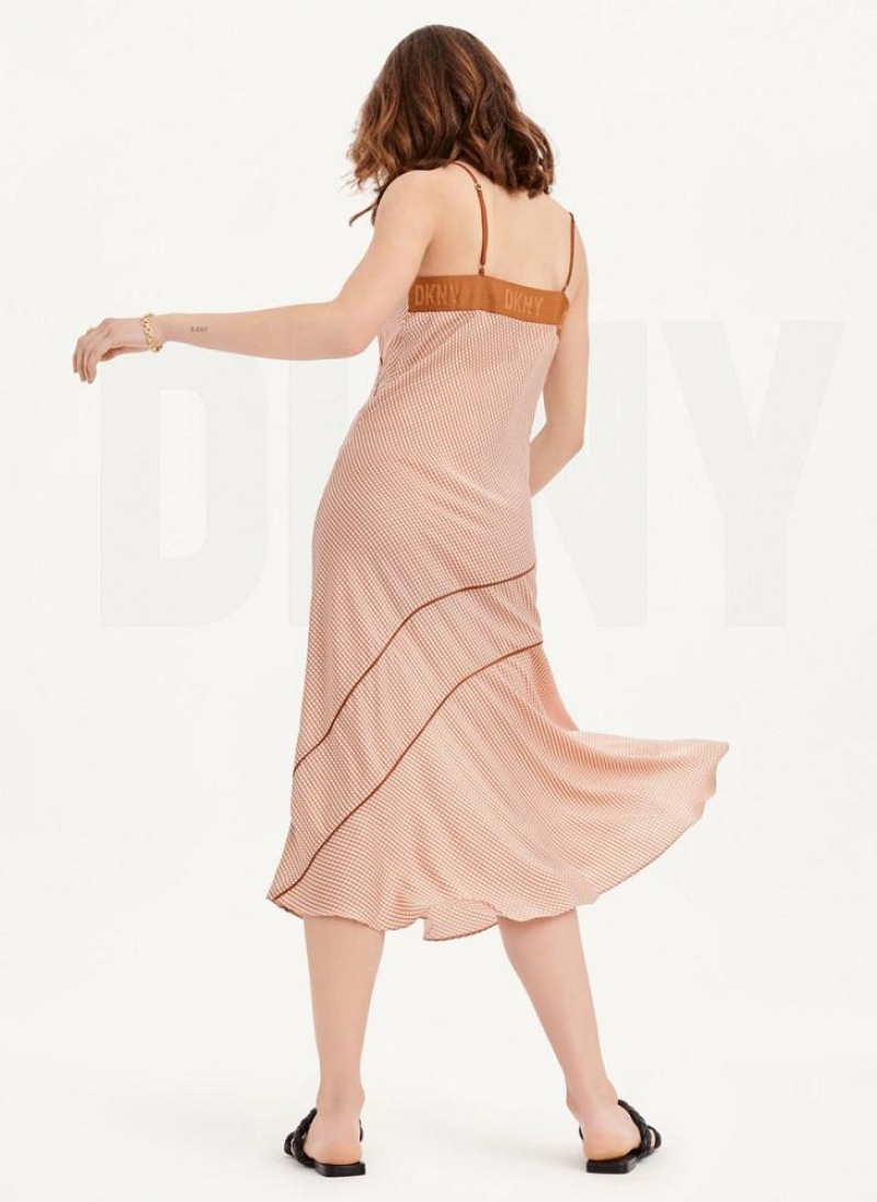 Φορεμα DKNY Printed V-neck Cami Maxi γυναικεια καφε | Greece_D1899