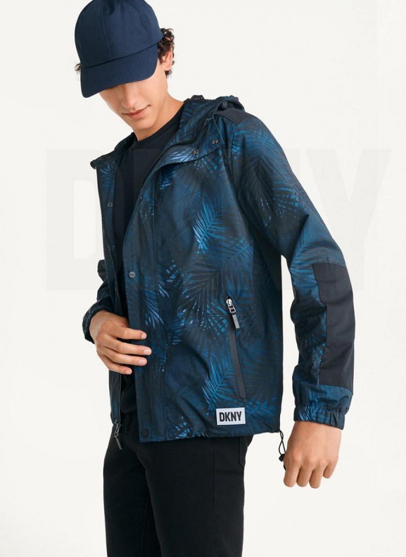 Μπουφαν DKNY Printed νάιλον Wild Palm Κουκουλοφόρος Rain ανδρικα σκουρο μπλε | Greece_D1632