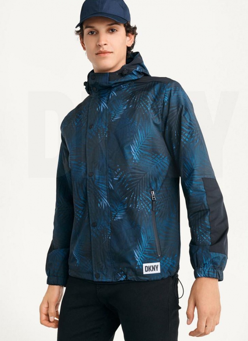 Μπουφαν DKNY Printed νάιλον Wild Palm Κουκουλοφόρος Rain ανδρικα σκουρο μπλε | Greece_D1632