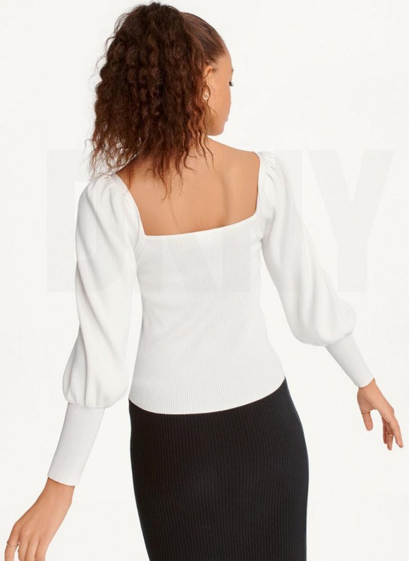 Πουλόβερ DKNY Puff-Sleeve Sweatheart γυναικεια ασπρα | Greece_D0496