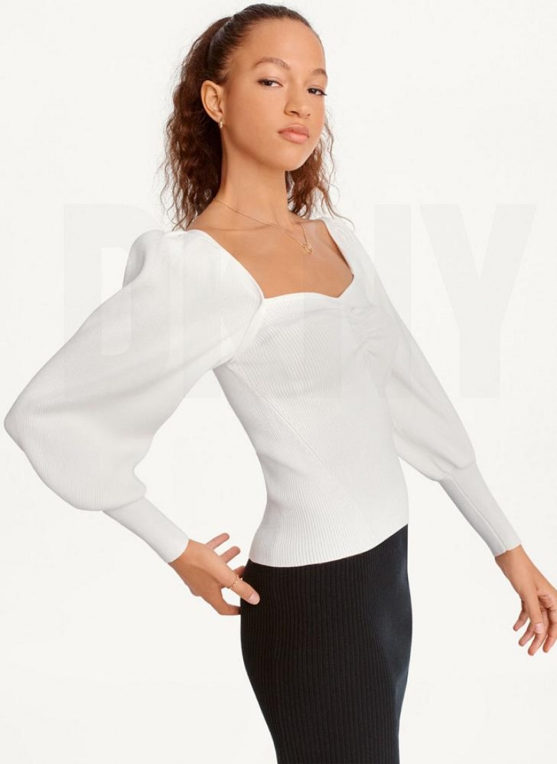 Πουλόβερ DKNY Puff-Sleeve Sweatheart γυναικεια ασπρα | Greece_D0496