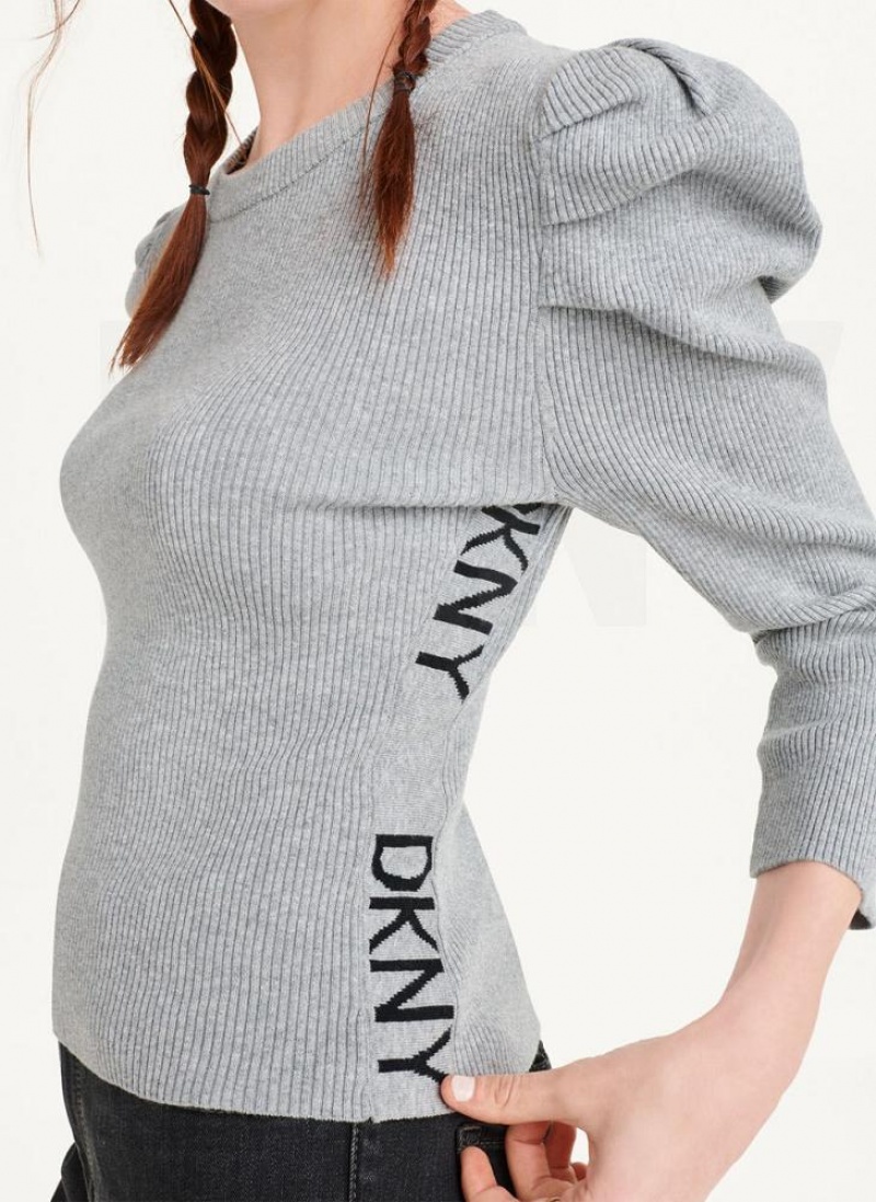 Πουλόβερ DKNY Puff Sleeve γυναικεια γκρι | Greece_D0325