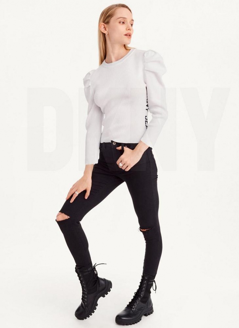 Πουλόβερ DKNY Puff Sleeve γυναικεια ασπρα | Greece_D1512