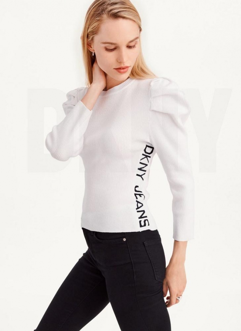 Πουλόβερ DKNY Puff Sleeve γυναικεια ασπρα | Greece_D1512