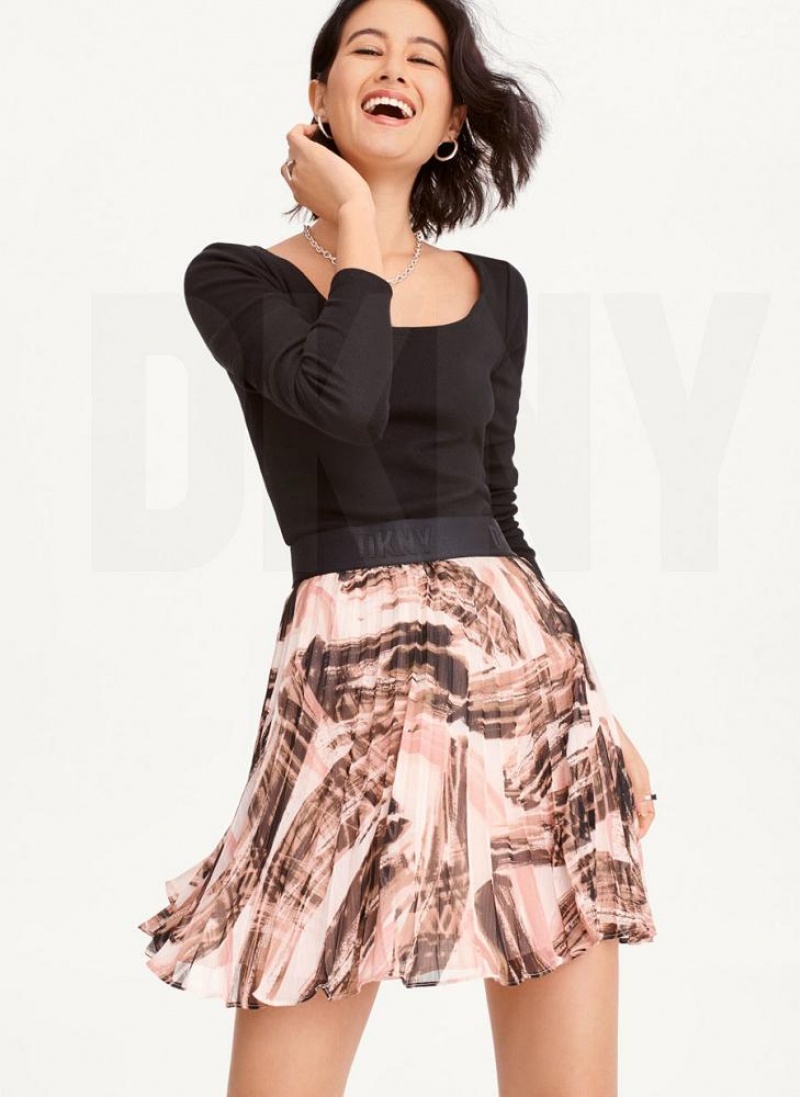 φουστεσ DKNY Pull On Πλισέ Chiffon Mini γυναικεια καφε Πολύχρωμο | Greece_D0970