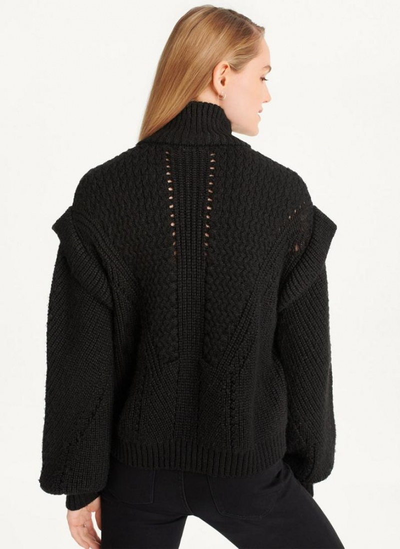 Πουλόβερ DKNY Quarter Zip Cable Knit γυναικεια μαυρα | Greece_D0347