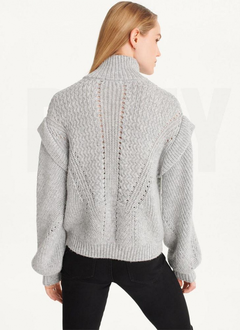 Πουλόβερ DKNY Quarter Zip Cable Knit γυναικεια γκρι | Greece_D0906