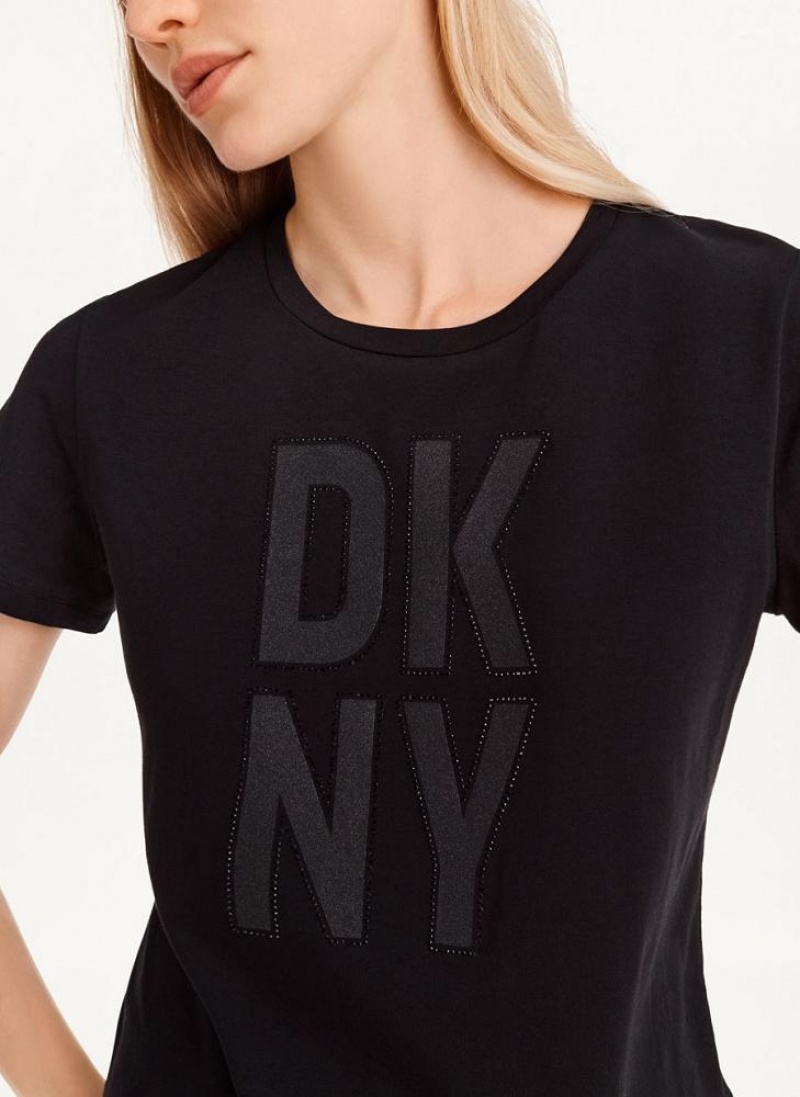 μπλουζακια DKNY Rhinestone Glitter Logo γυναικεια μαυρα | Greece_D0835