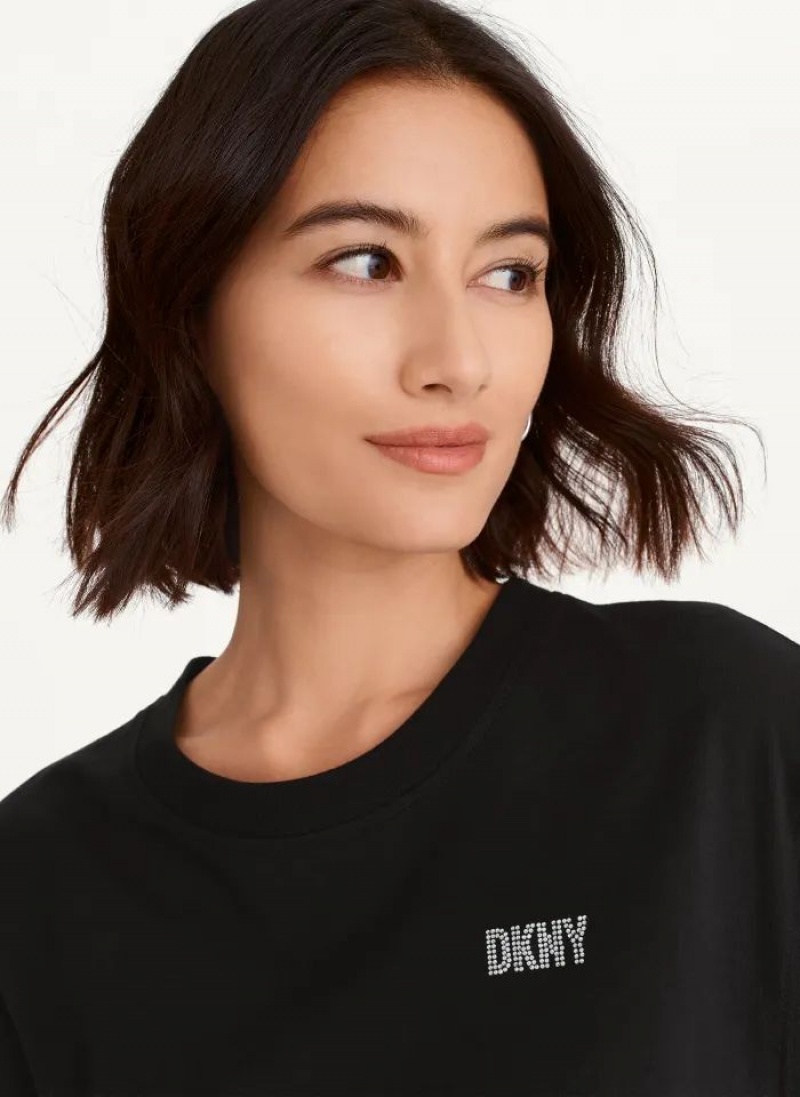 Φορεμα DKNY Rhinestone Logo T-Shirt γυναικεια μαυρα | Greece_D1019