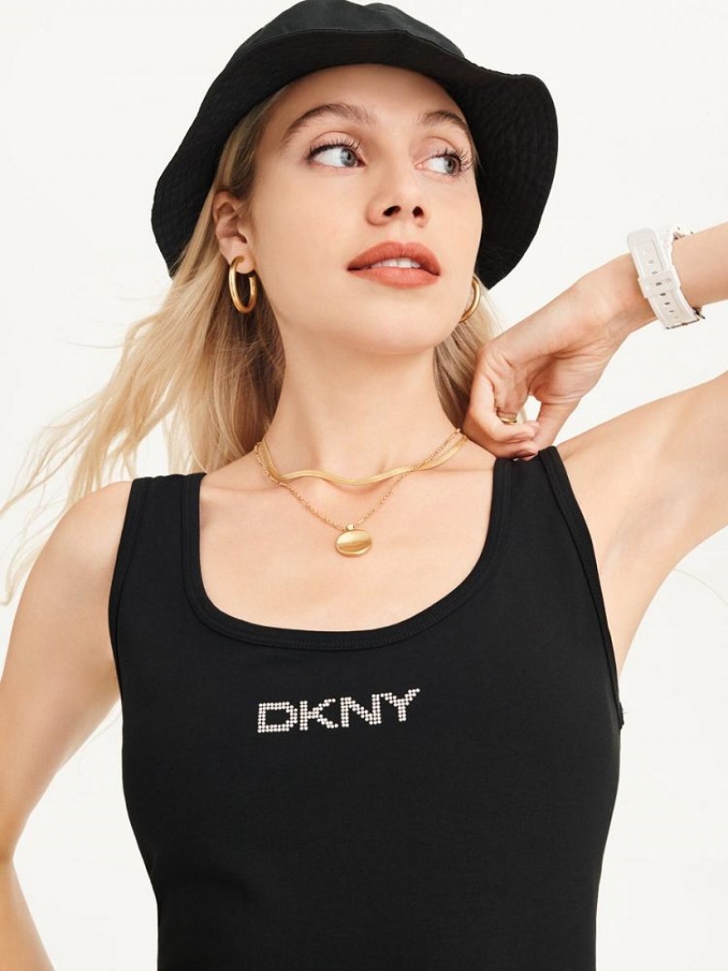 Φορεμα DKNY Rhinestone Logo Tank γυναικεια μαυρα | Greece_D1158