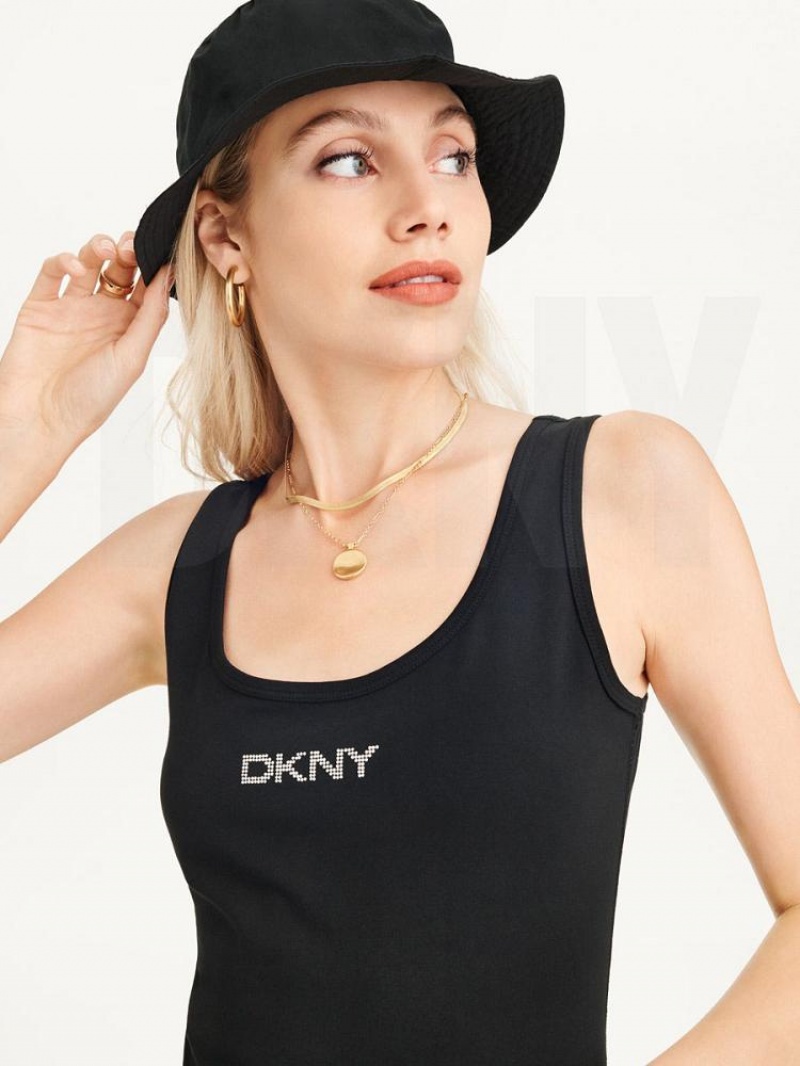 Φορεμα DKNY Rhinestone Logo Tank γυναικεια μαυρα | Greece_D1158