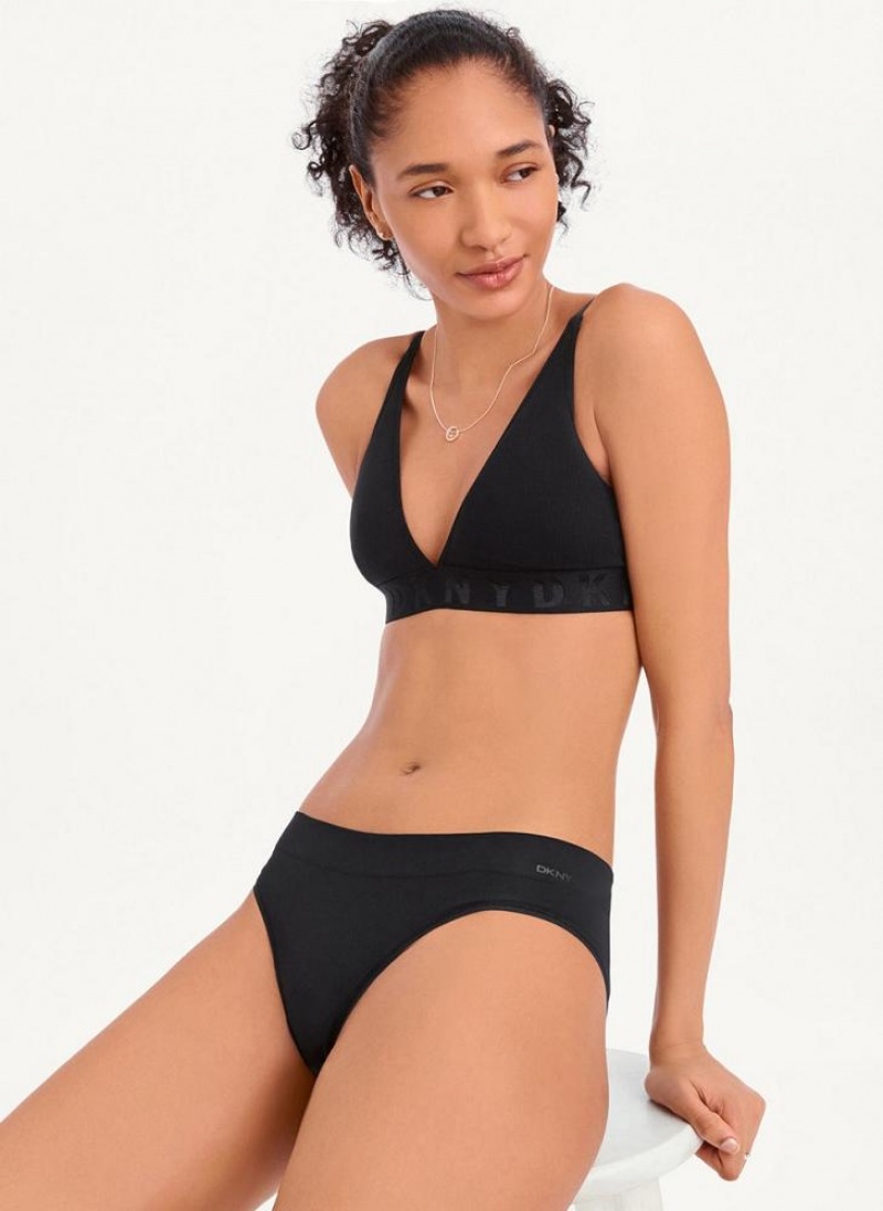 κιλότο DKNY Seamless Litewear Rib Μπικίνι γυναικεια μαυρα | Greece_D1612