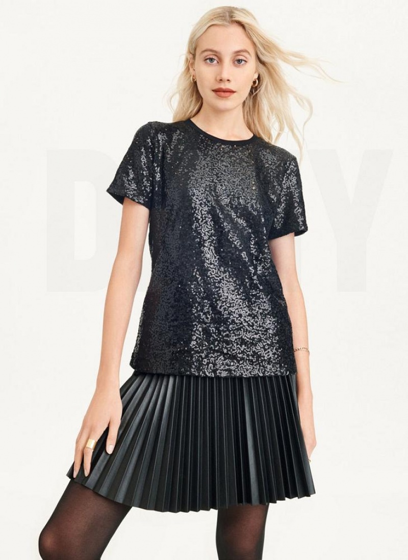 μπλουζακια DKNY Sequined γυναικεια μαυρα | Greece_D1541