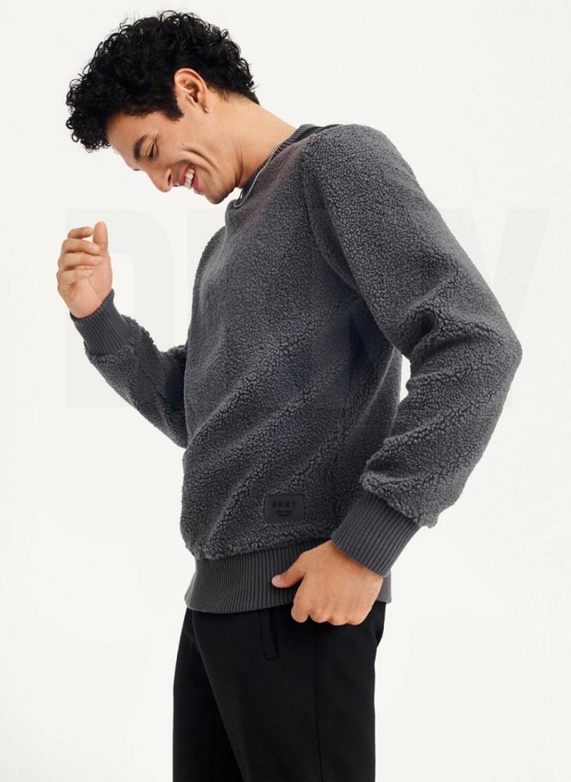 Φούτερ DKNY Sherpa Long Sleeve Crew ανδρικα γκρι | Greece_D1707