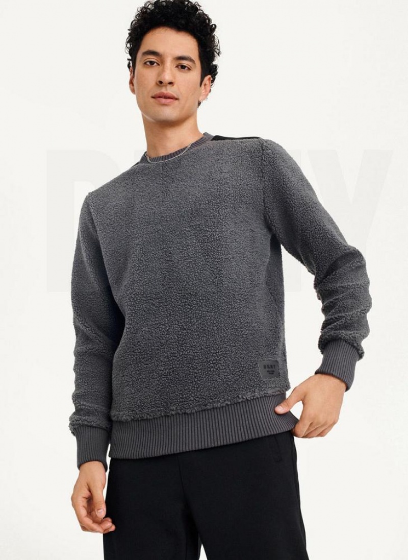 Φούτερ DKNY Sherpa Long Sleeve Crew ανδρικα γκρι | Greece_D1707