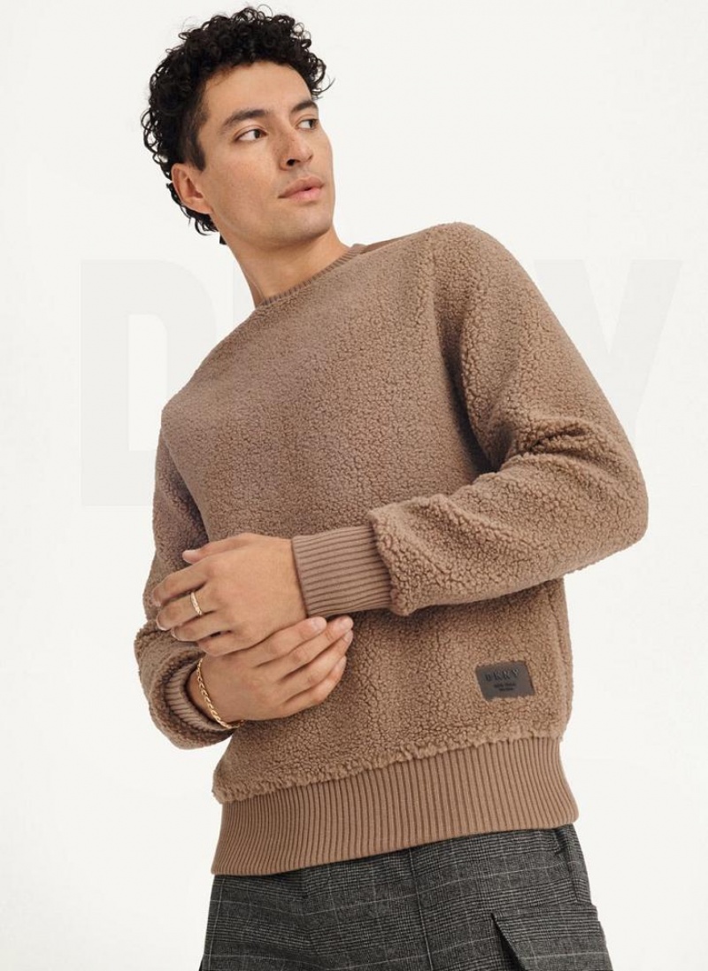 Φούτερ DKNY Sherpa Long Sleeve Crew ανδρικα Χακί | Greece_D0216