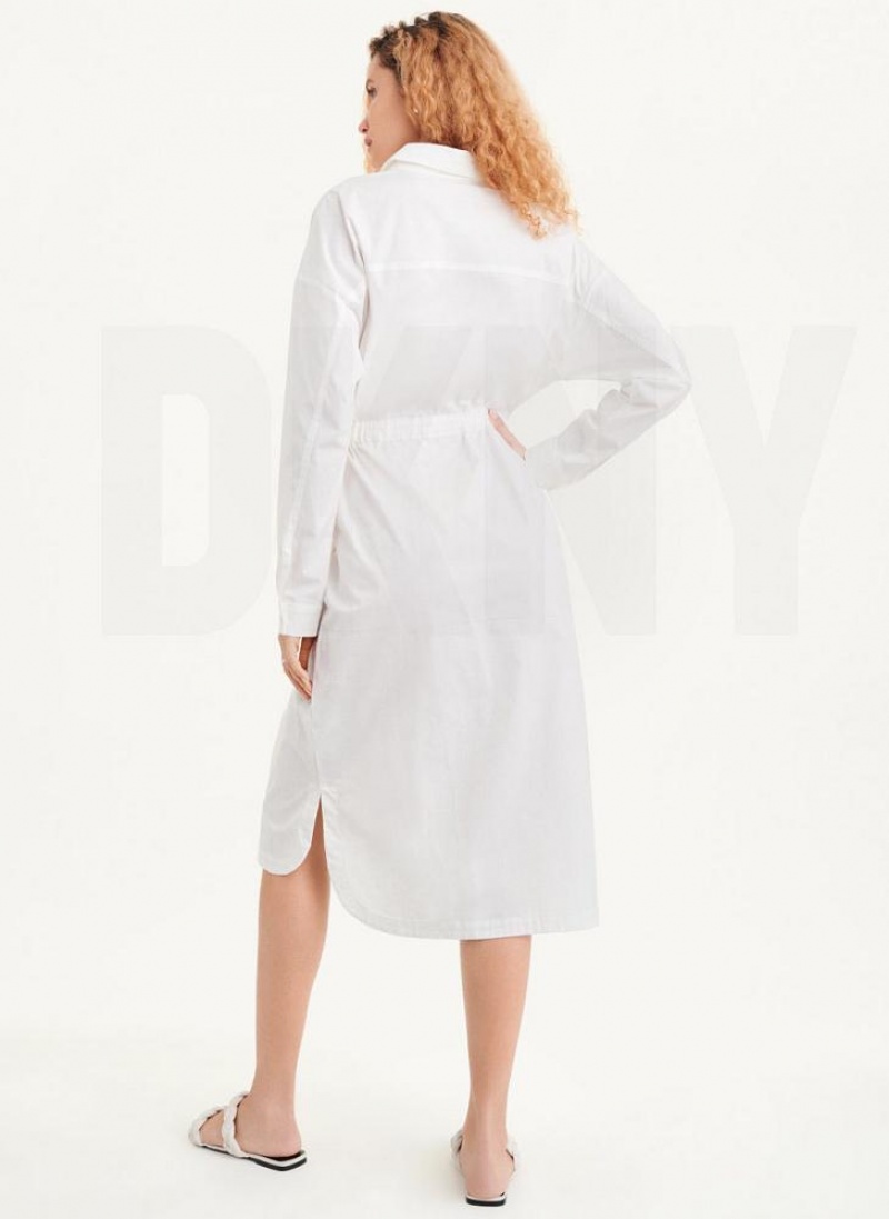 Φορεμα DKNY Shirt with Elastic waist γυναικεια ασπρα | Greece_D1554