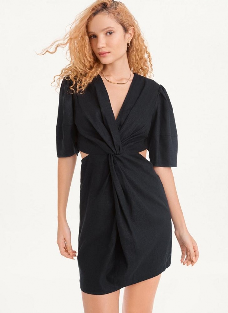 Φορεμα DKNY Side Cut Linen Mini γυναικεια μαυρα | Greece_D0683