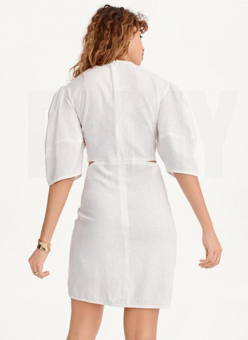 Φορεμα DKNY Side Cut Linen Mini γυναικεια ασπρα | Greece_D1283