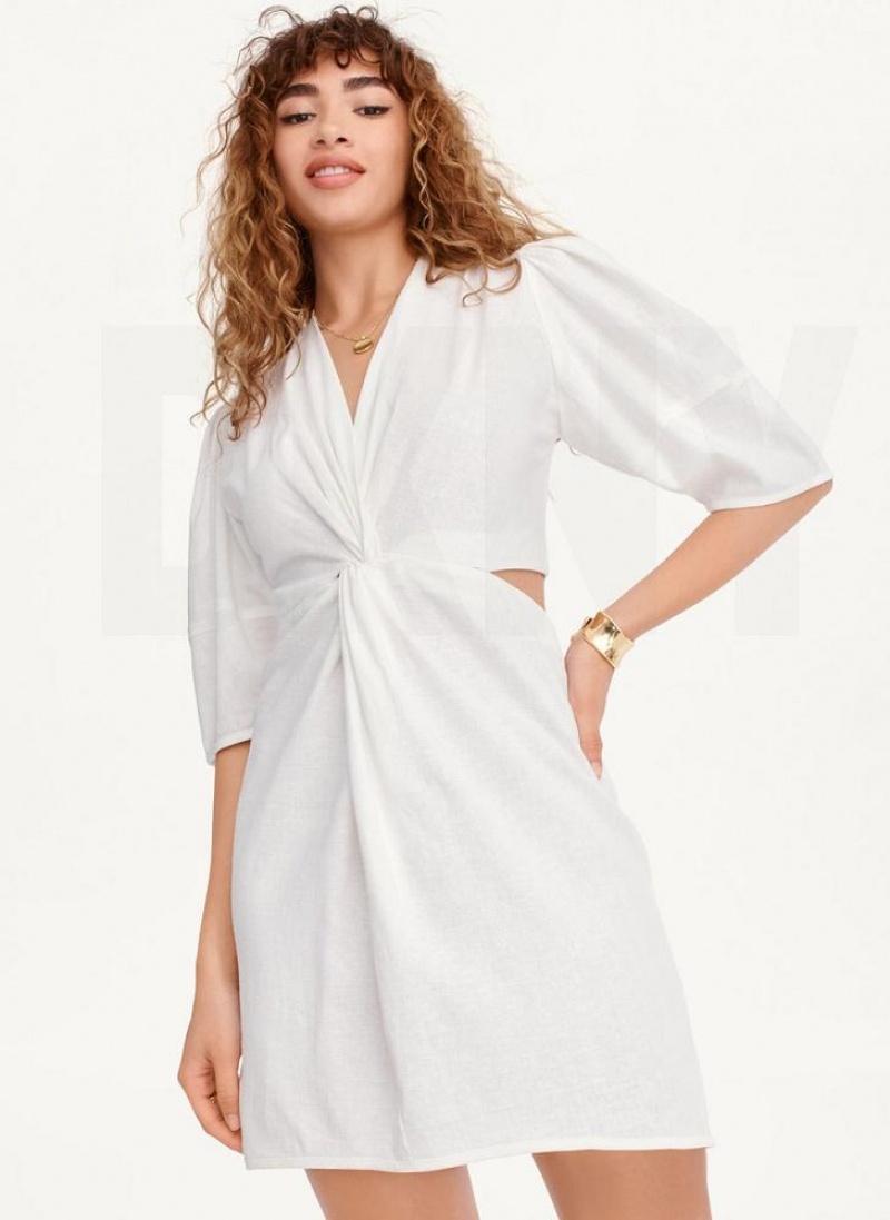 Φορεμα DKNY Side Cut Linen Mini γυναικεια ασπρα | Greece_D1283