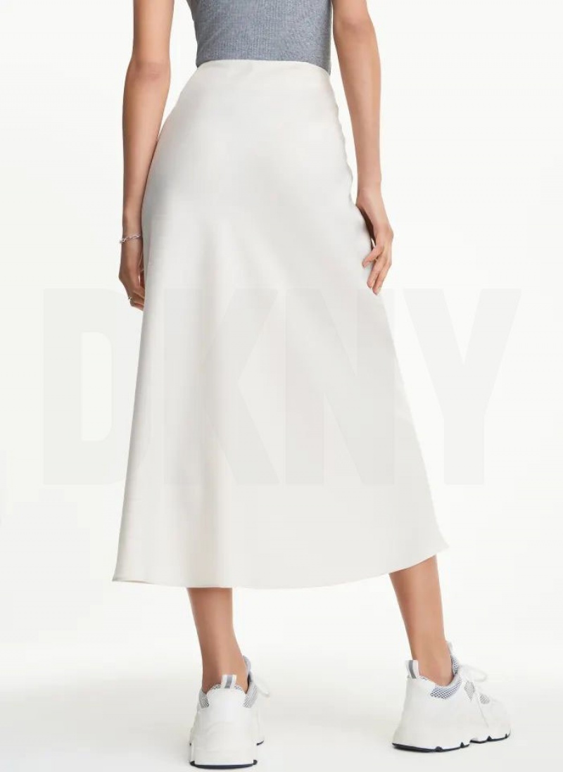 φουστεσ DKNY Silky Satin Slip With Slit γυναικεια ασπρα | Greece_D1425