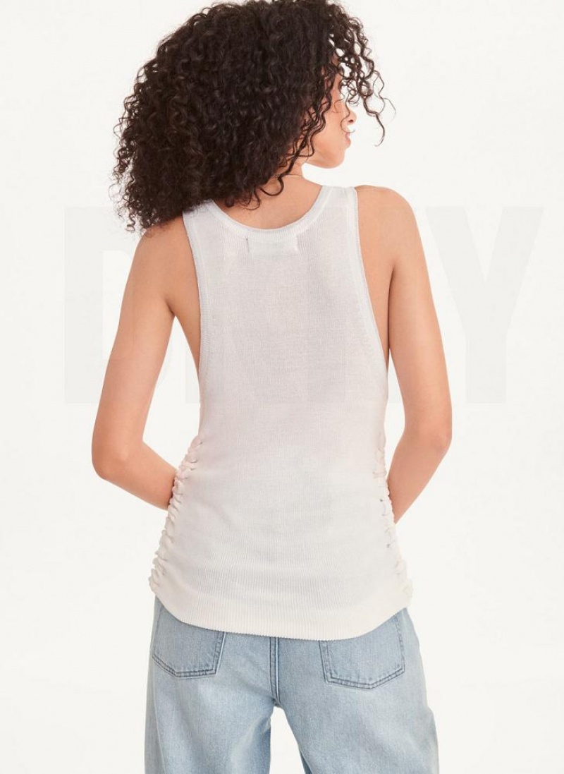 Πουλόβερ DKNY Sleevless Lurex Trim Ruched γυναικεια ασπρα ασημι | Greece_D1263