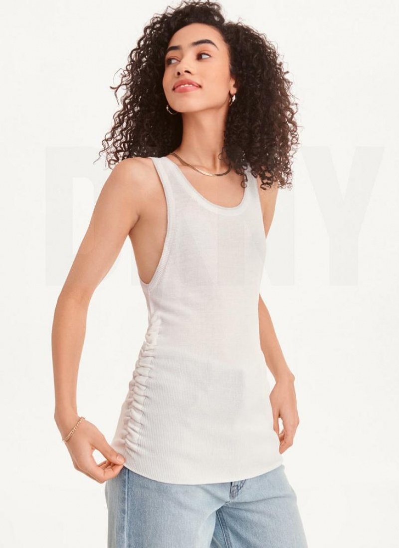 Πουλόβερ DKNY Sleevless Lurex Trim Ruched γυναικεια ασπρα ασημι | Greece_D1263