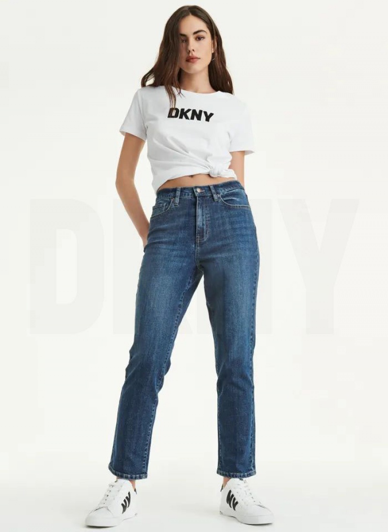 Τζιν DKNY Slim Ευθεία γυναικεια σκούρο ανοιχτο μπλε | Greece_D1637