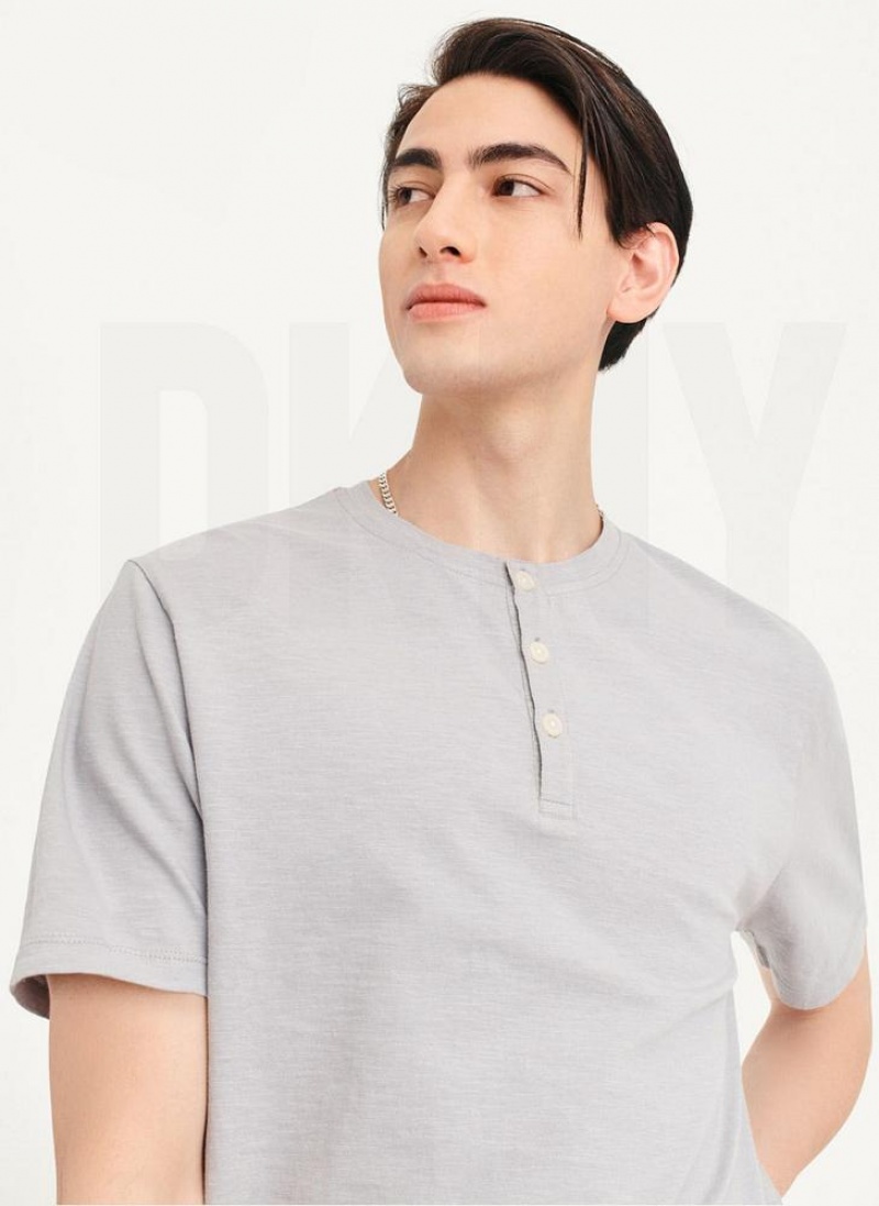 μπλουζακια DKNY Slub Jersey Henley ανδρικα γκρι | Greece_D0221