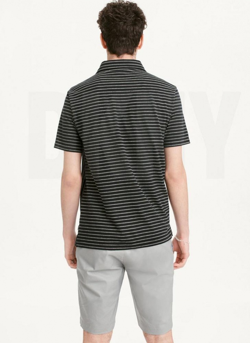 μπλουζακια DKNY Slub Jersey Stripe Polo ανδρικα μαυρα | Greece_D1069