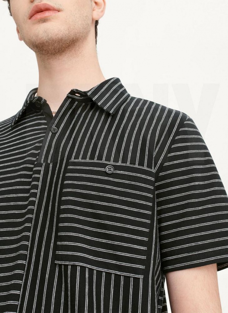 μπλουζακια DKNY Slub Jersey Stripe Polo ανδρικα μαυρα | Greece_D1069