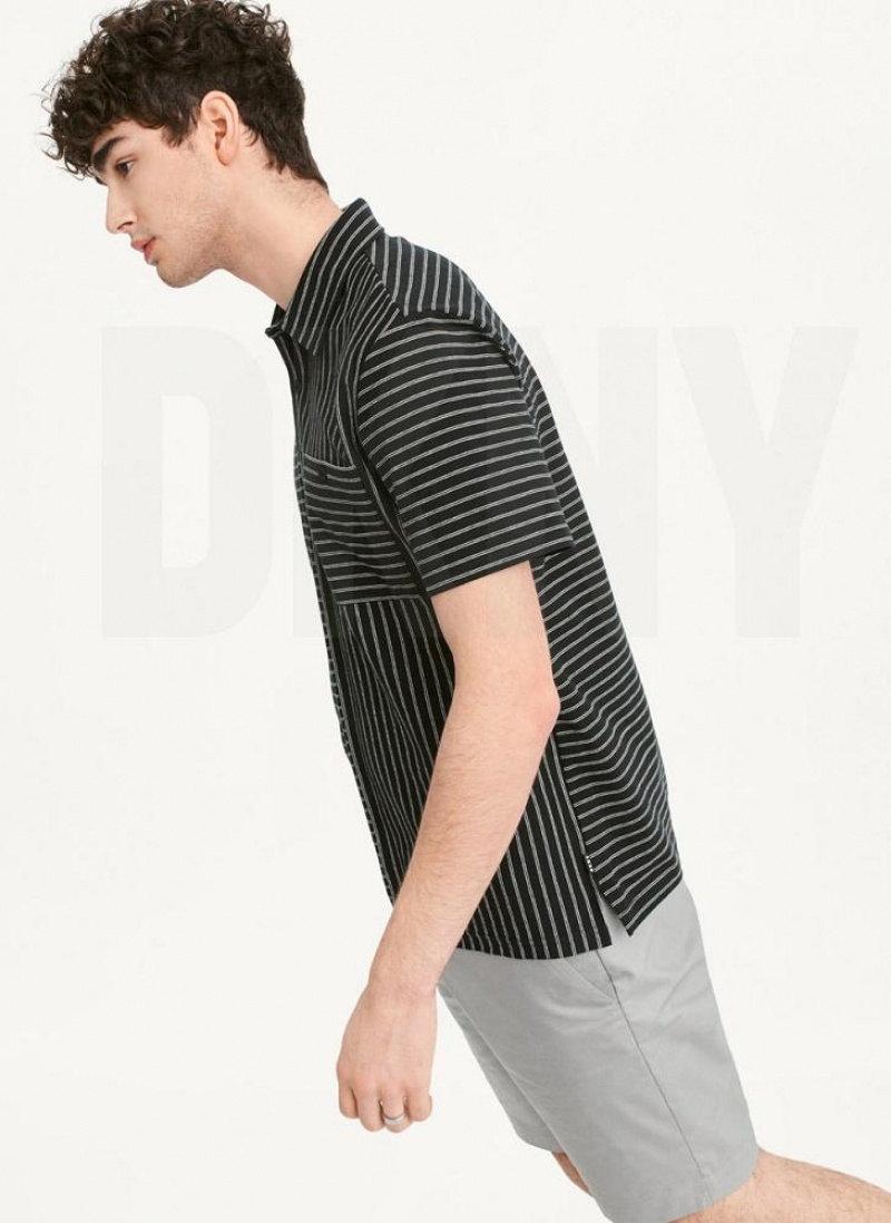 μπλουζακια DKNY Slub Jersey Stripe Polo ανδρικα μαυρα | Greece_D1069