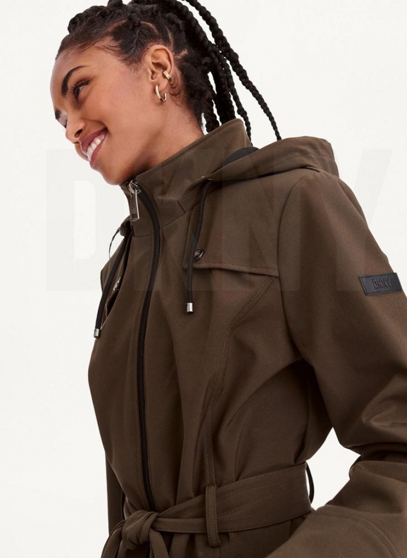 Μπουφαν DKNY Softshell Meshback With Belt γυναικεια Ελιά | Greece_D1800